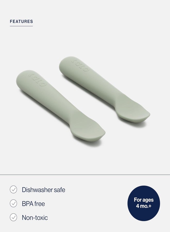 Lalo Little Spoon Set - 2 Piece Baby Spoons Set for Infants & Babies - Made From Food Grade Silicone Dishwasher Safe - Baby Feeding Essentials for Early Stage Mealtime - Sage - Image 3